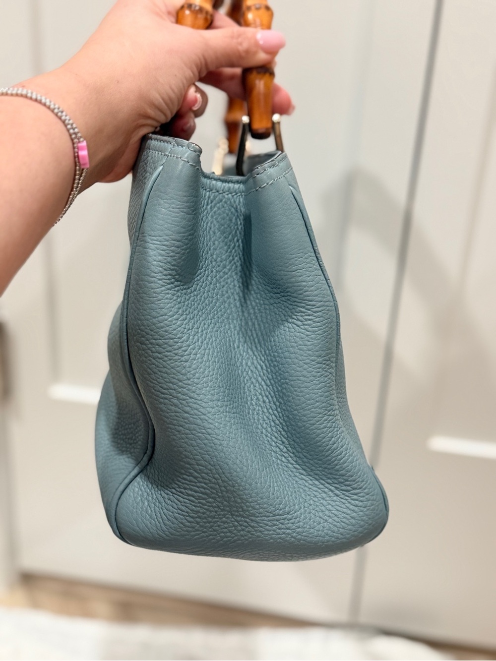 Gucci Light Blue Bamboo Handle Leather Tote + COA and Dust Bag - Picture 9 of 16